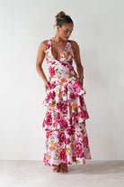 Katrina Floral Print Cotton Ruffle Maxi Dress Pink | Wedding Guest Dress | Maxi | Oh Hello Clothing