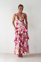 Katrina Floral Print Cotton Ruffle Maxi Dress Pink | Wedding Guest Dress | Maxi | Oh Hello Clothing