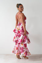 Katrina Floral Print Cotton Ruffle Maxi Dress Pink | Wedding Guest Dress | Maxi | Oh Hello Clothing