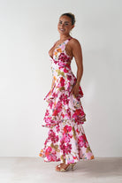 Katrina Floral Print Cotton Ruffle Maxi Dress Pink | Wedding Guest Dress | Maxi | Oh Hello Clothing