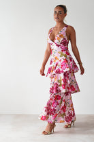 Katrina Floral Print Cotton Ruffle Maxi Dress Pink | Wedding Guest Dress | Maxi | Oh Hello Clothing