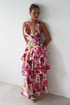 Katrina Floral Print Cotton Ruffle Maxi Dress Pink | Wedding Guest Dress | Maxi | Oh Hello Clothing