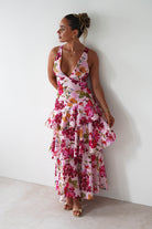Katrina Floral Print Cotton Ruffle Maxi Dress Pink | Wedding Guest Dress | Maxi | Oh Hello Clothing