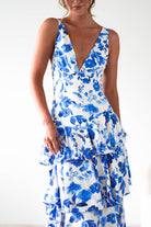Varana Floral Ruffle Maxi Dress Blue Print | Wedding Guest Dress | Maxi | Oh Hello Clothing