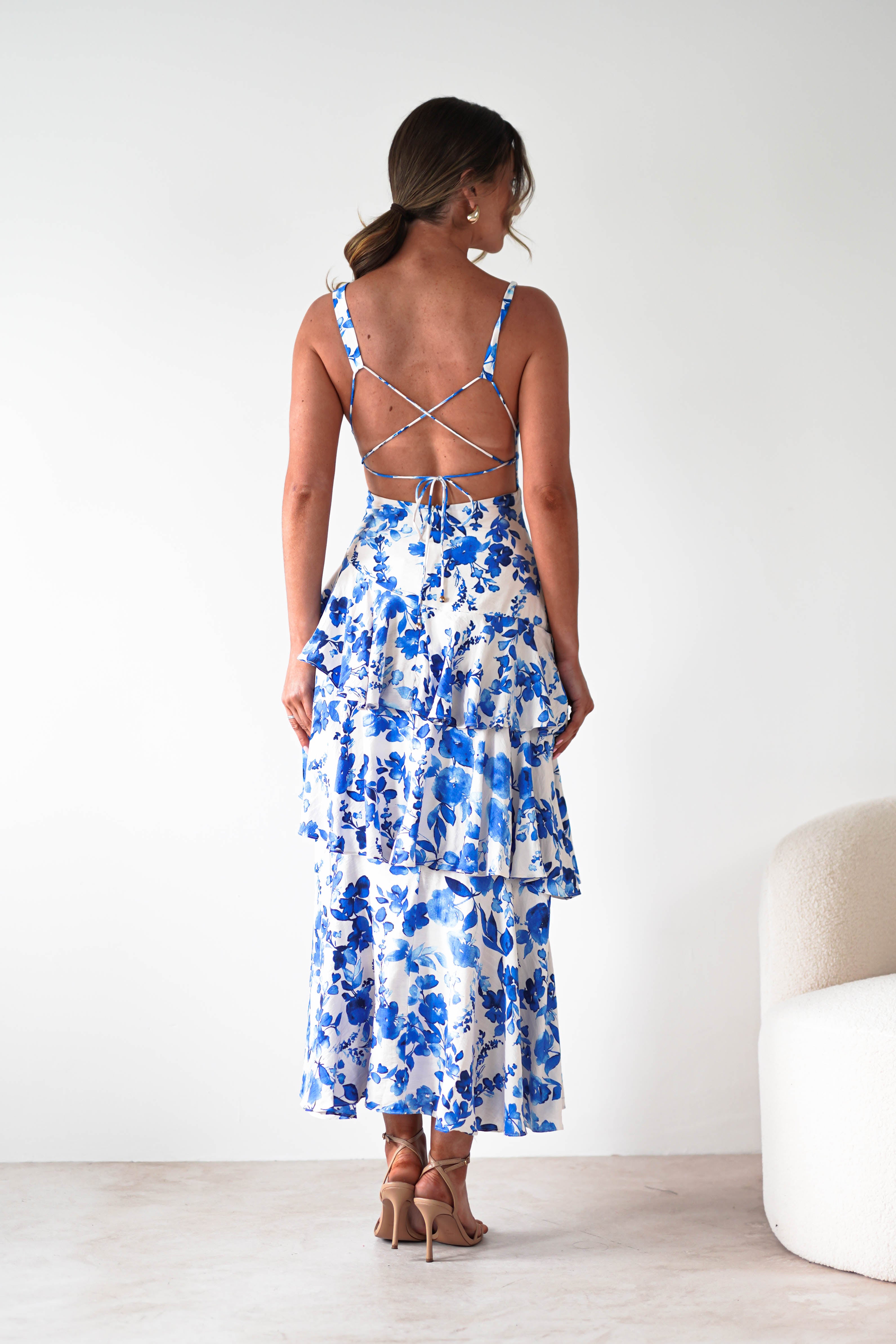 Varana Floral Ruffle Maxi Dress Blue Print | Wedding Guest Dress | Maxi | Oh Hello Clothing