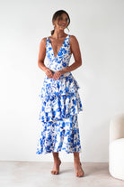 Varana Floral Ruffle Maxi Dress Blue Print | Wedding Guest Dress | Maxi | Oh Hello Clothing