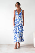 Varana Floral Ruffle Maxi Dress Blue Print | Wedding Guest Dress | Maxi | Oh Hello Clothing