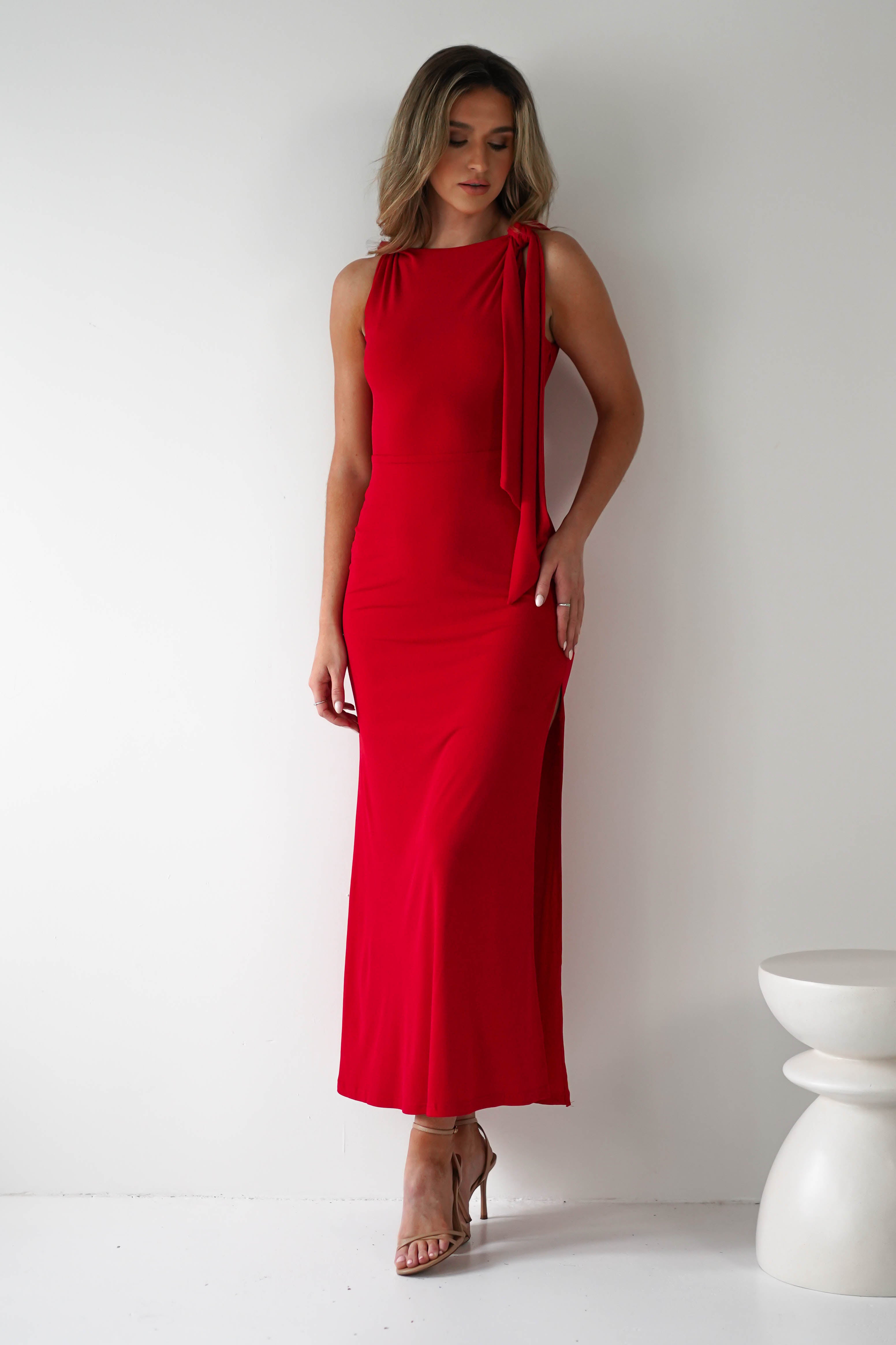 Grettel High Neck Maxi Dress Red | Wedding Guest Dress | Maxi | Oh Hello Clothing
