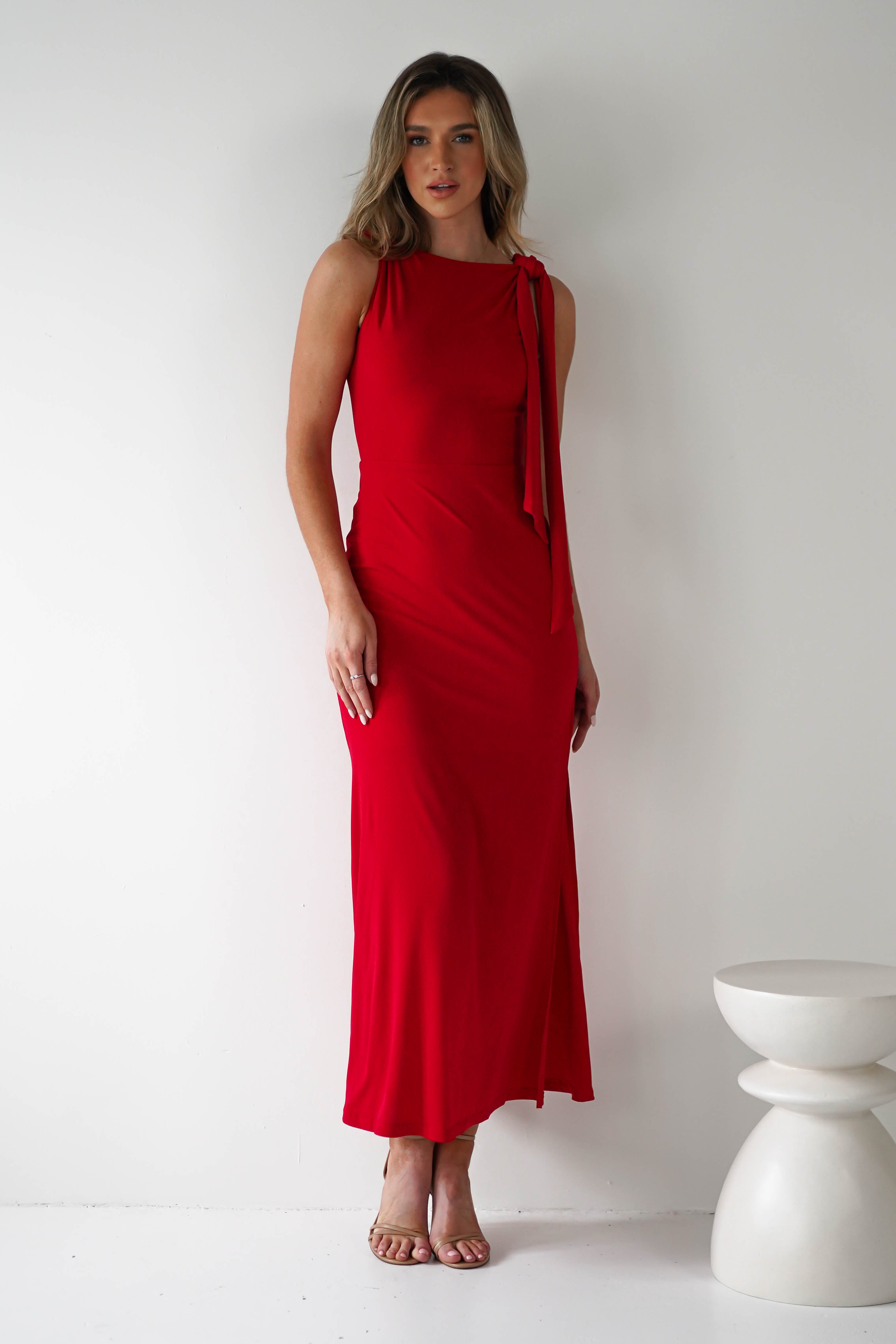 Grettel High Neck Maxi Dress Red | Wedding Guest Dress | Maxi | Oh Hello Clothing