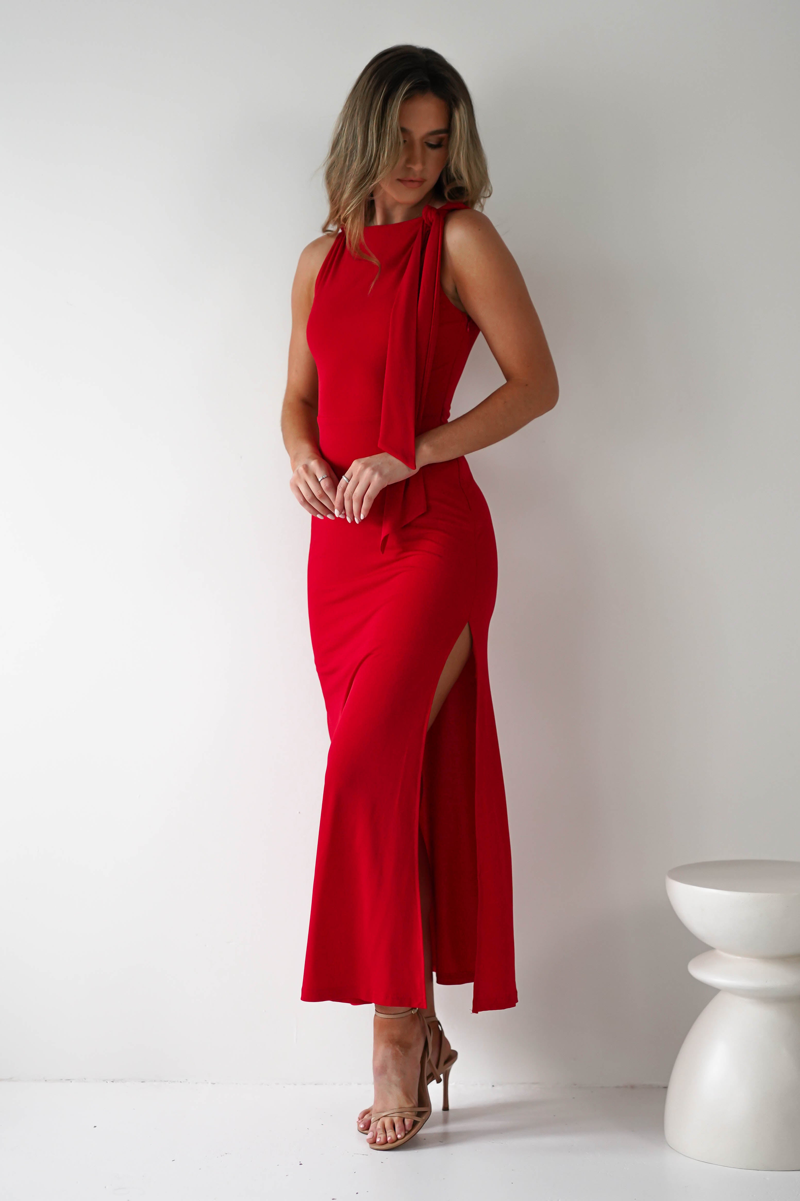 Grettel High Neck Maxi Dress Red | Wedding Guest Dress | Maxi | Oh Hello Clothing