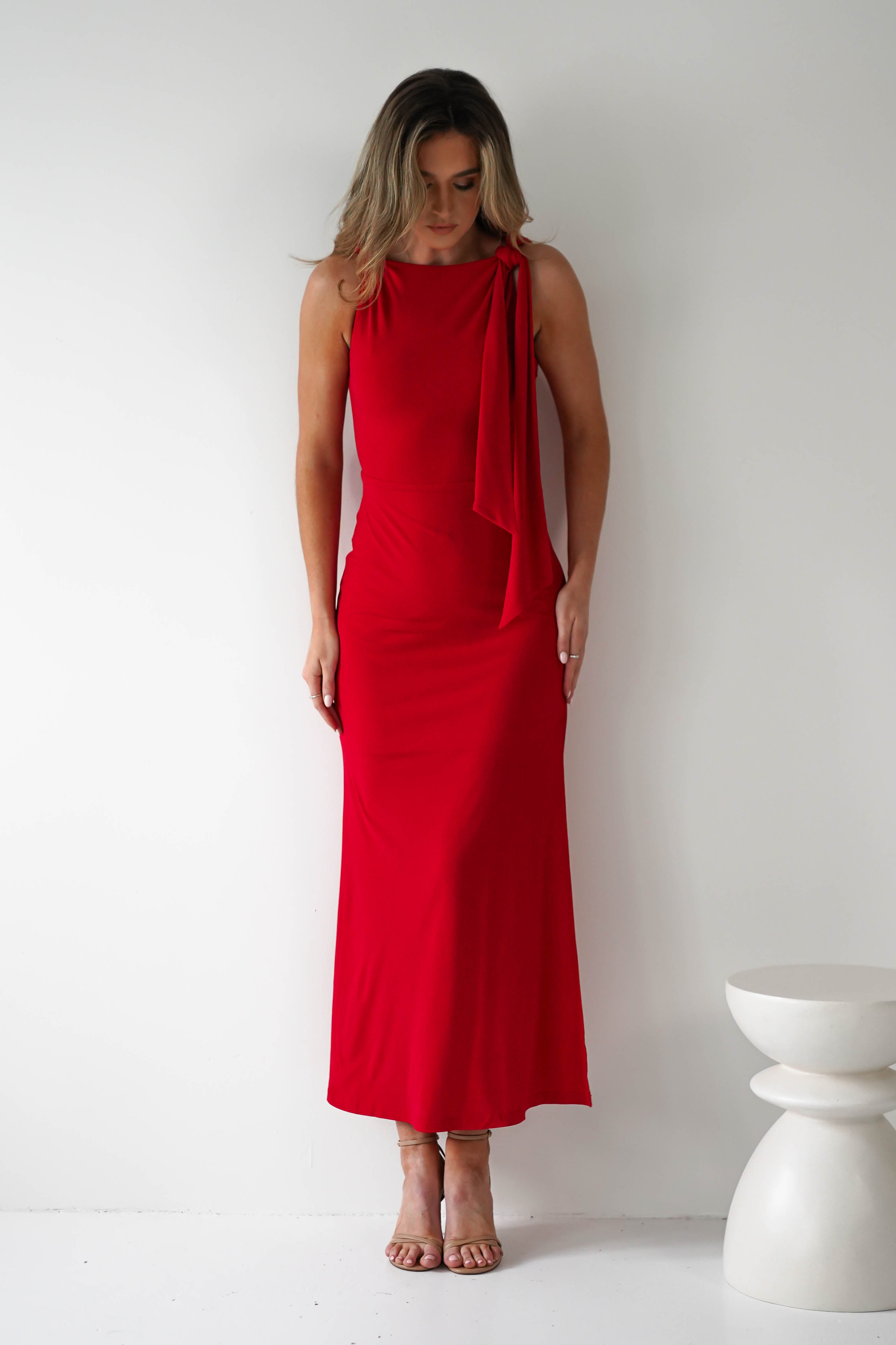 Grettel High Neck Maxi Dress Red | Wedding Guest Dress | Maxi | Oh Hello Clothing