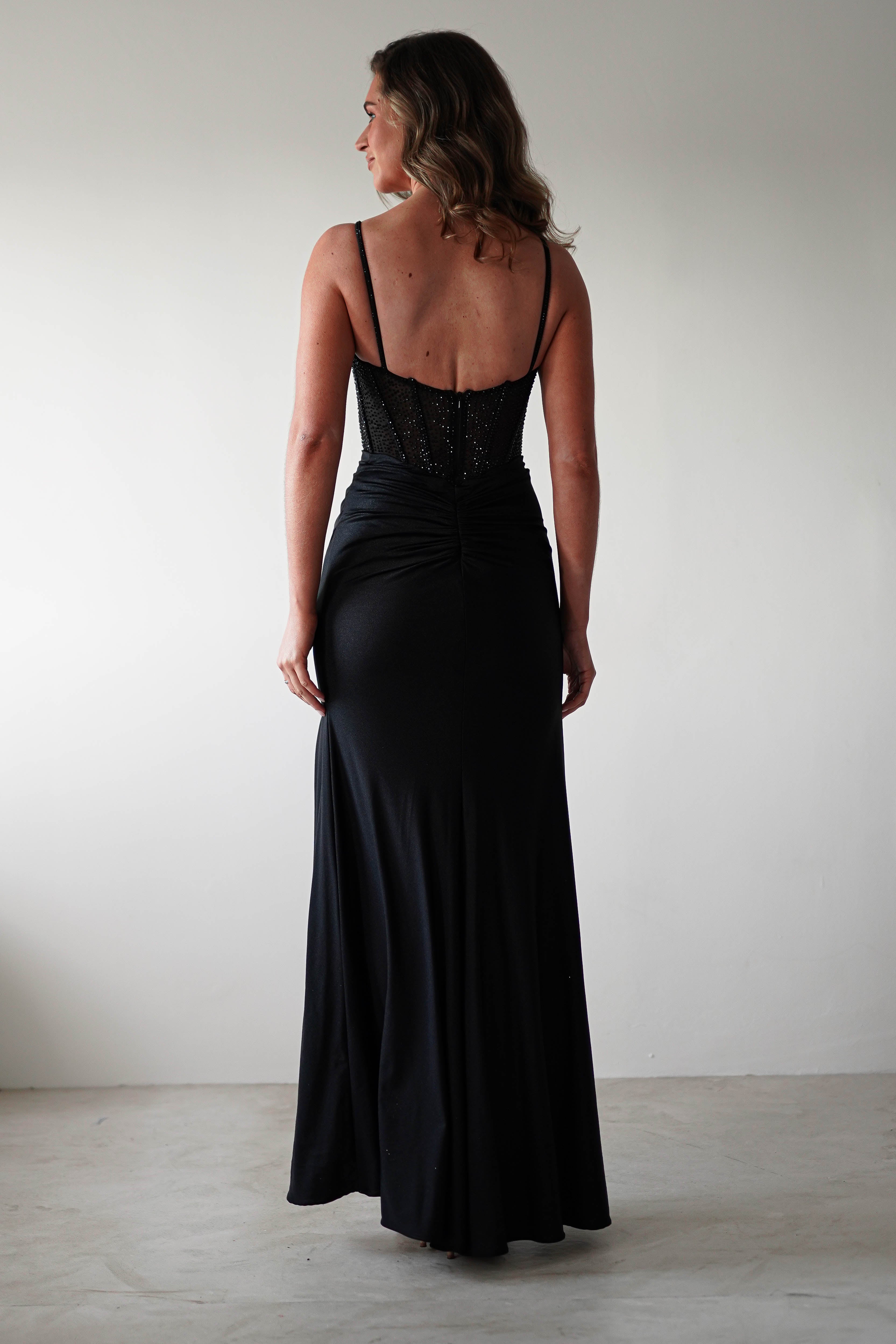 Stefani Rhinestone Bodice Gown | Black | Debs & Prom | Formal Gown | Oh Hello Clothing