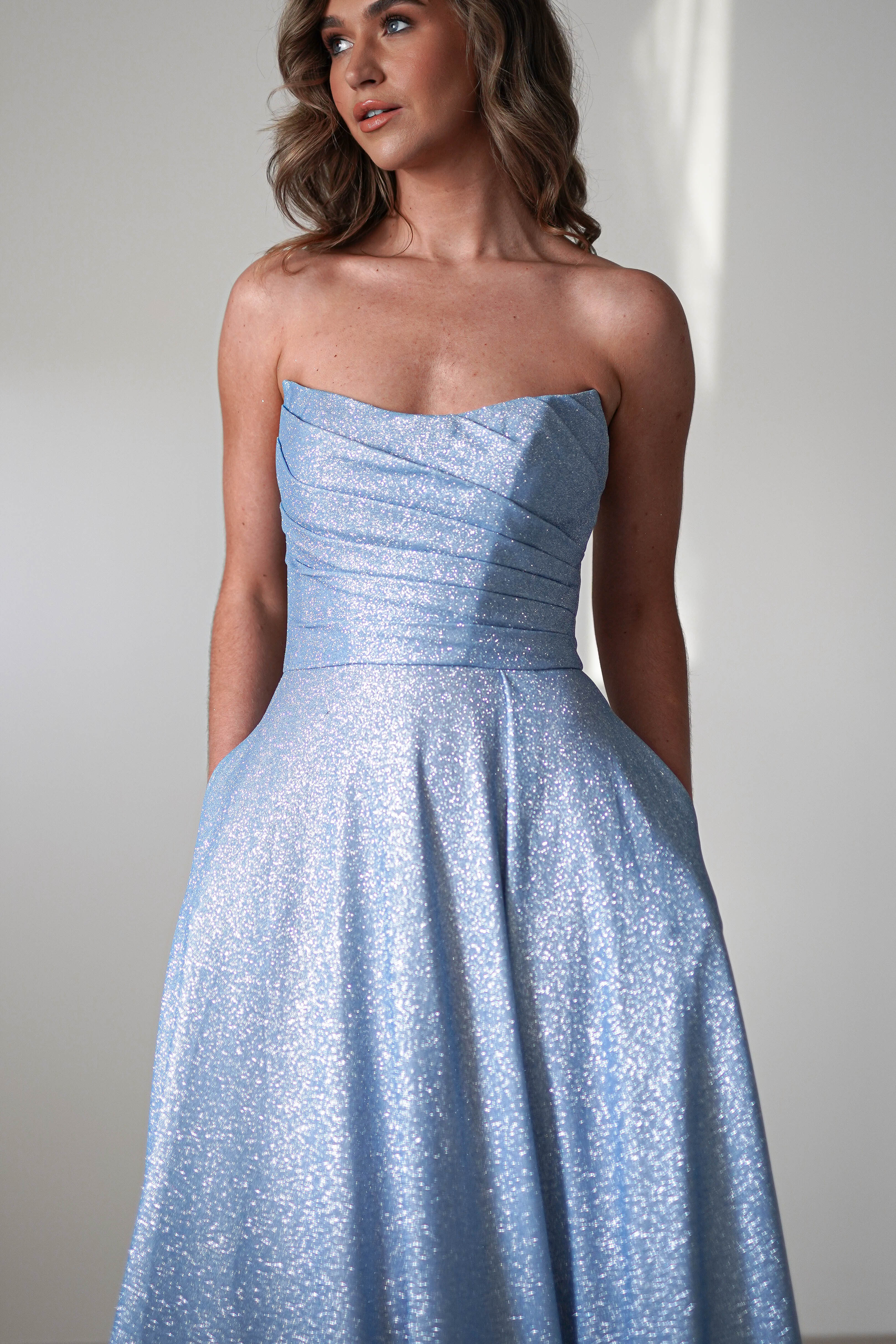 Cassia Strapless Glitter Aline Gown | Blue | Debs & Prom | Formal Gown | Oh Hello Clothing