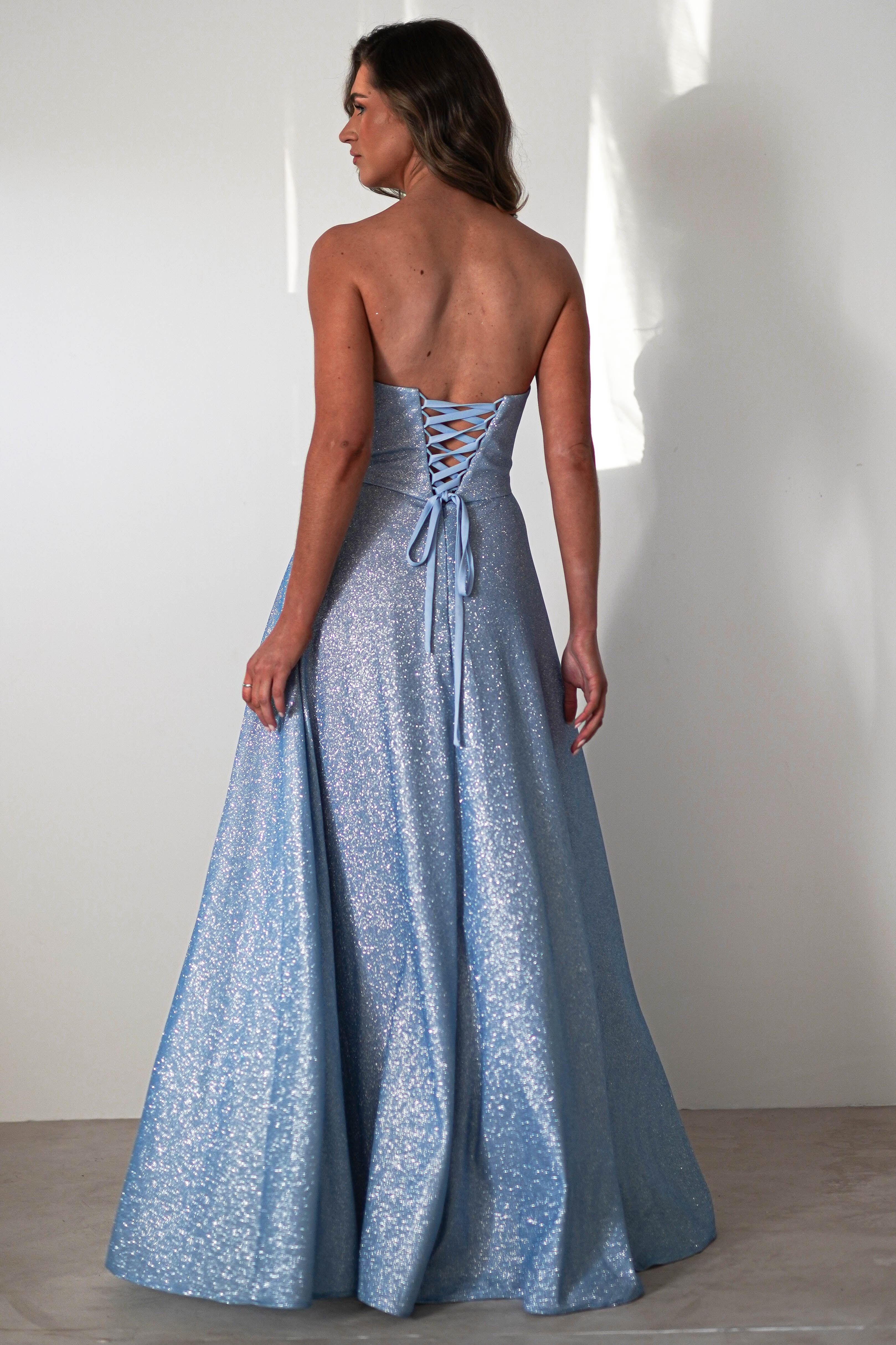 Cassia Strapless Glitter Aline Gown | Blue | Debs & Prom | Formal Gown | Oh Hello Clothing