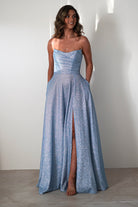Cassia Strapless Glitter Aline Gown | Blue | Debs & Prom | Formal Gown | Oh Hello Clothing