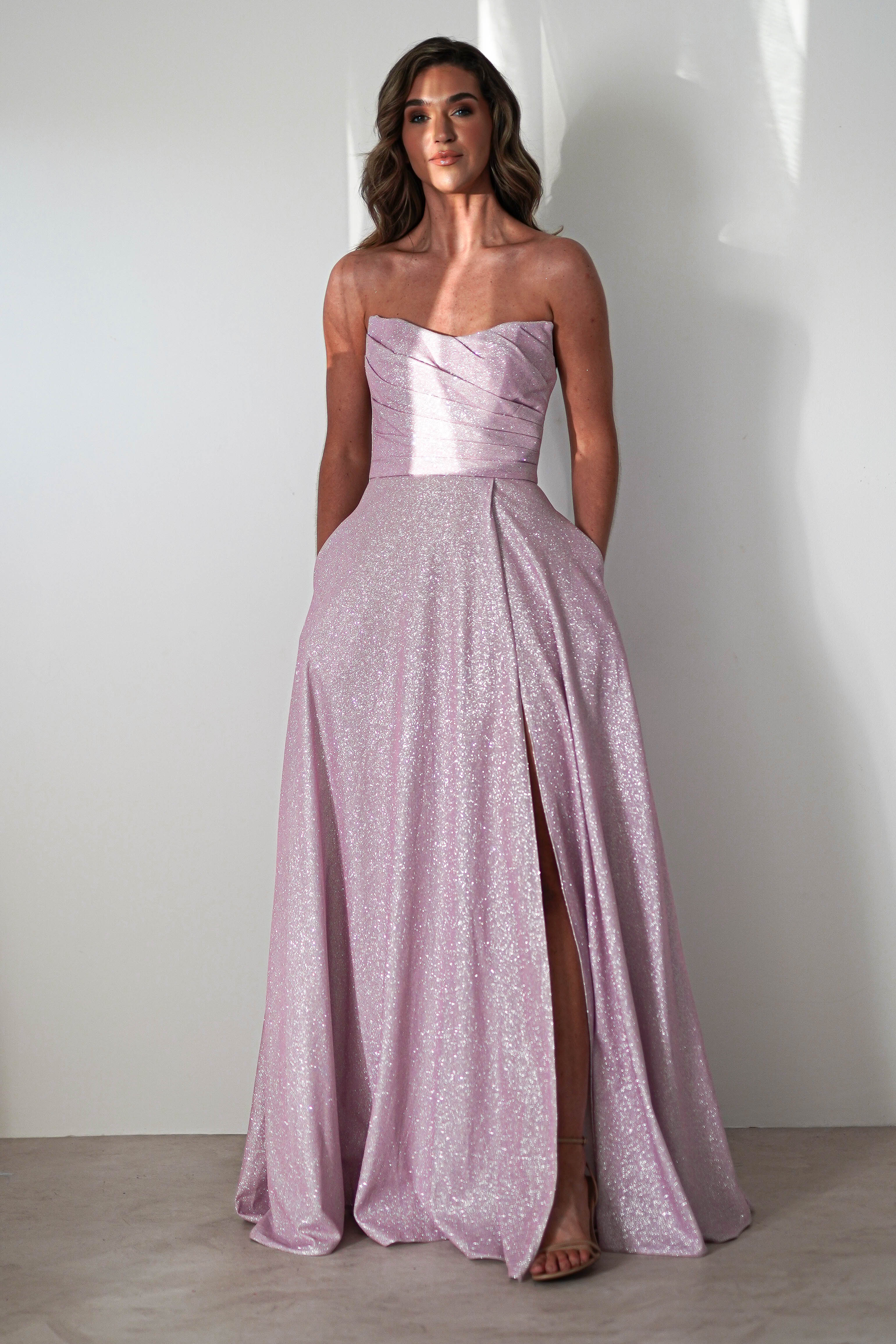 Cassia Strapless Glitter Aline Gown | Pink | Debs & Prom | Formal Gown | Oh Hello Clothing