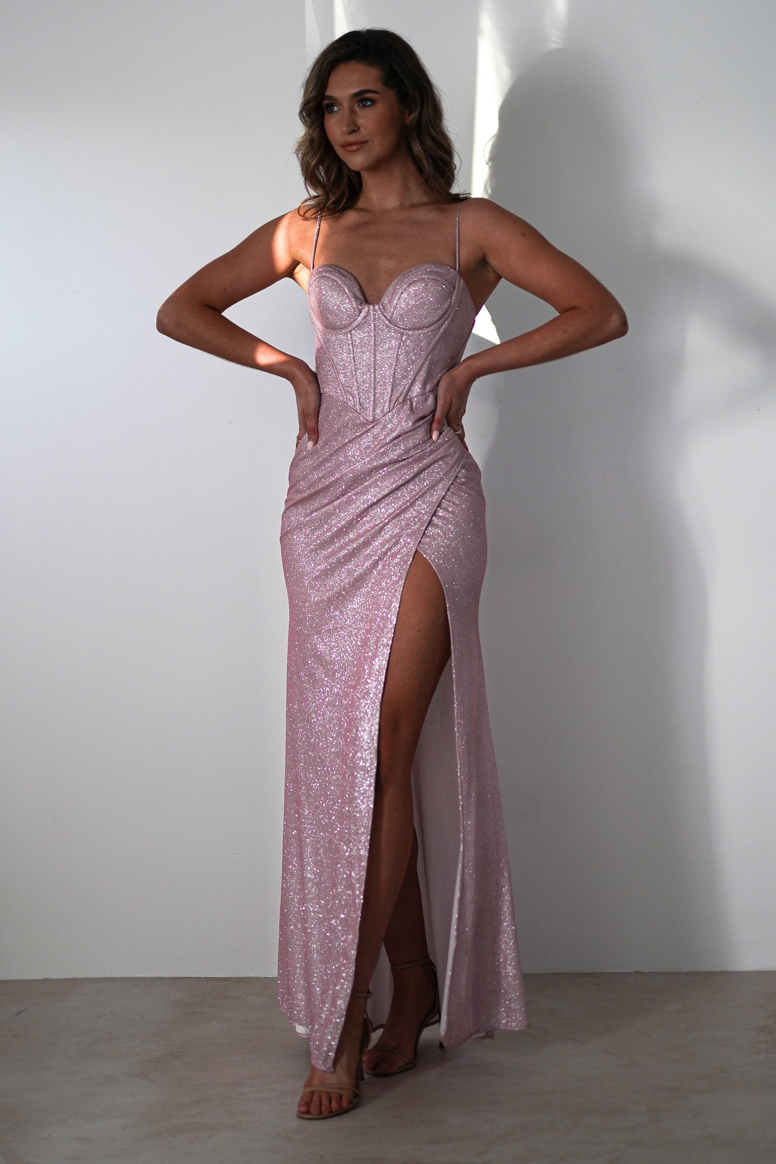 Anastasia Glitter Sweetheart Gown | Blush | Debs & Prom | Formal Gown | Oh Hello Clothing