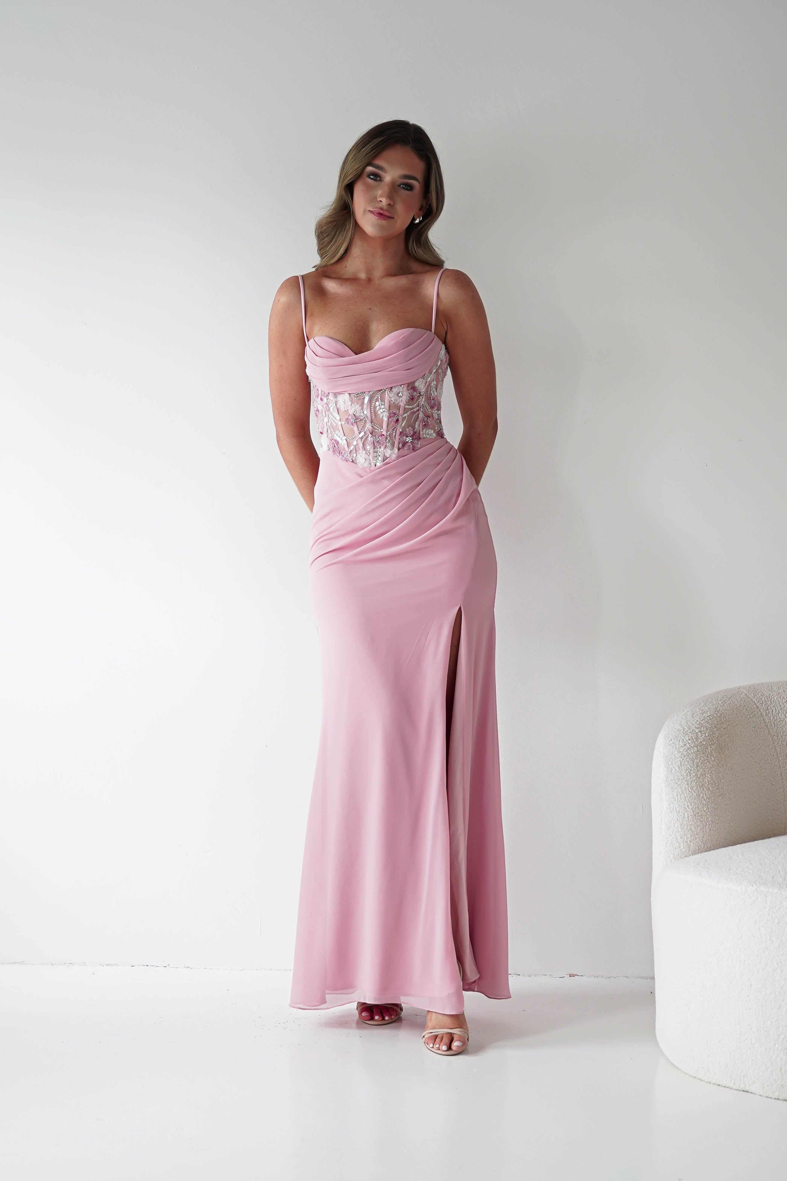 Oh Hello Clothing Dresses > Prom Dresses 1*DONE-T722- NEW GOWN in PINKwith beaded detail (Copy)