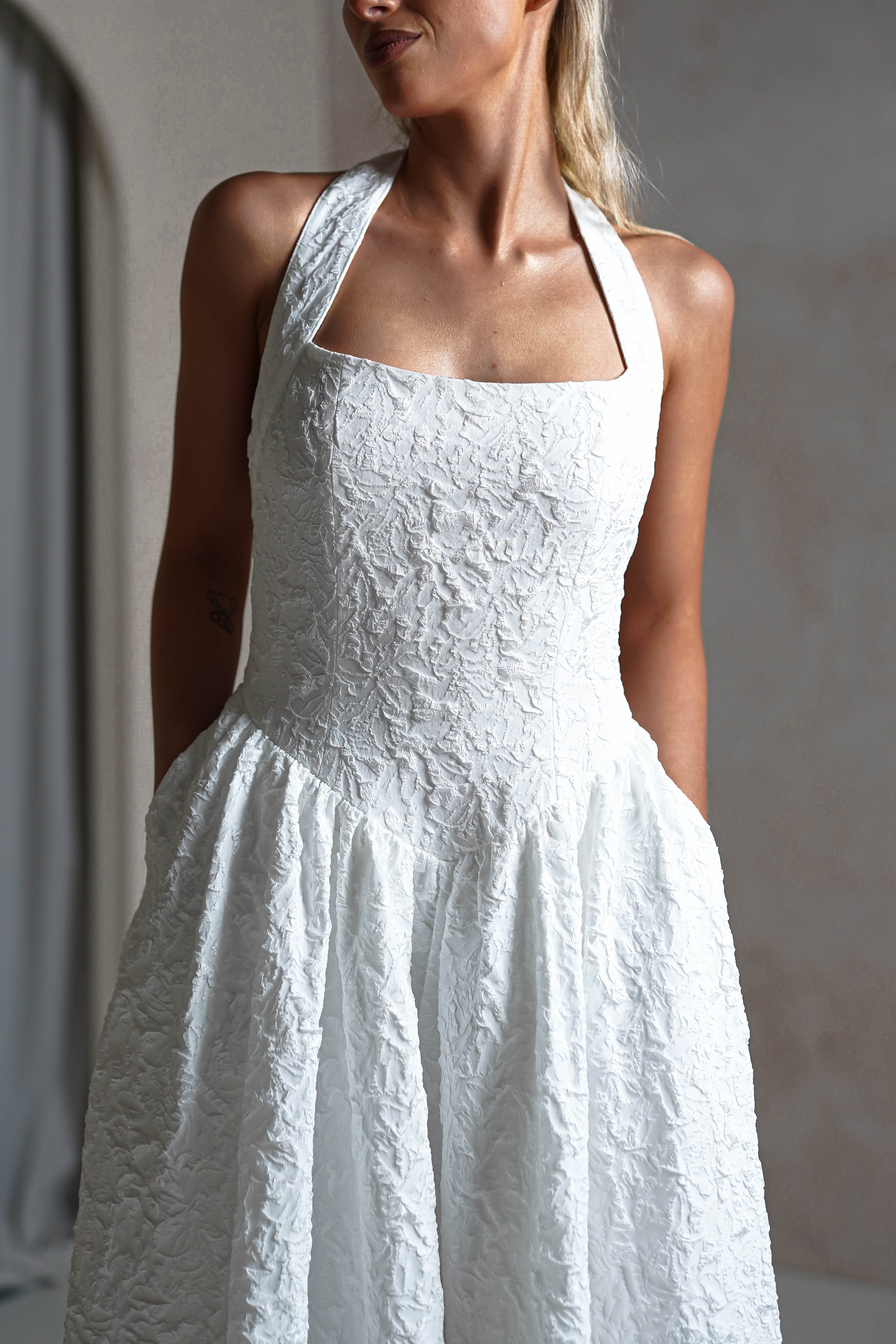 Margot Textured Midaxi Dress | White | Graduation | Bride To Be Hen Dress | Oh Hello Clothing
