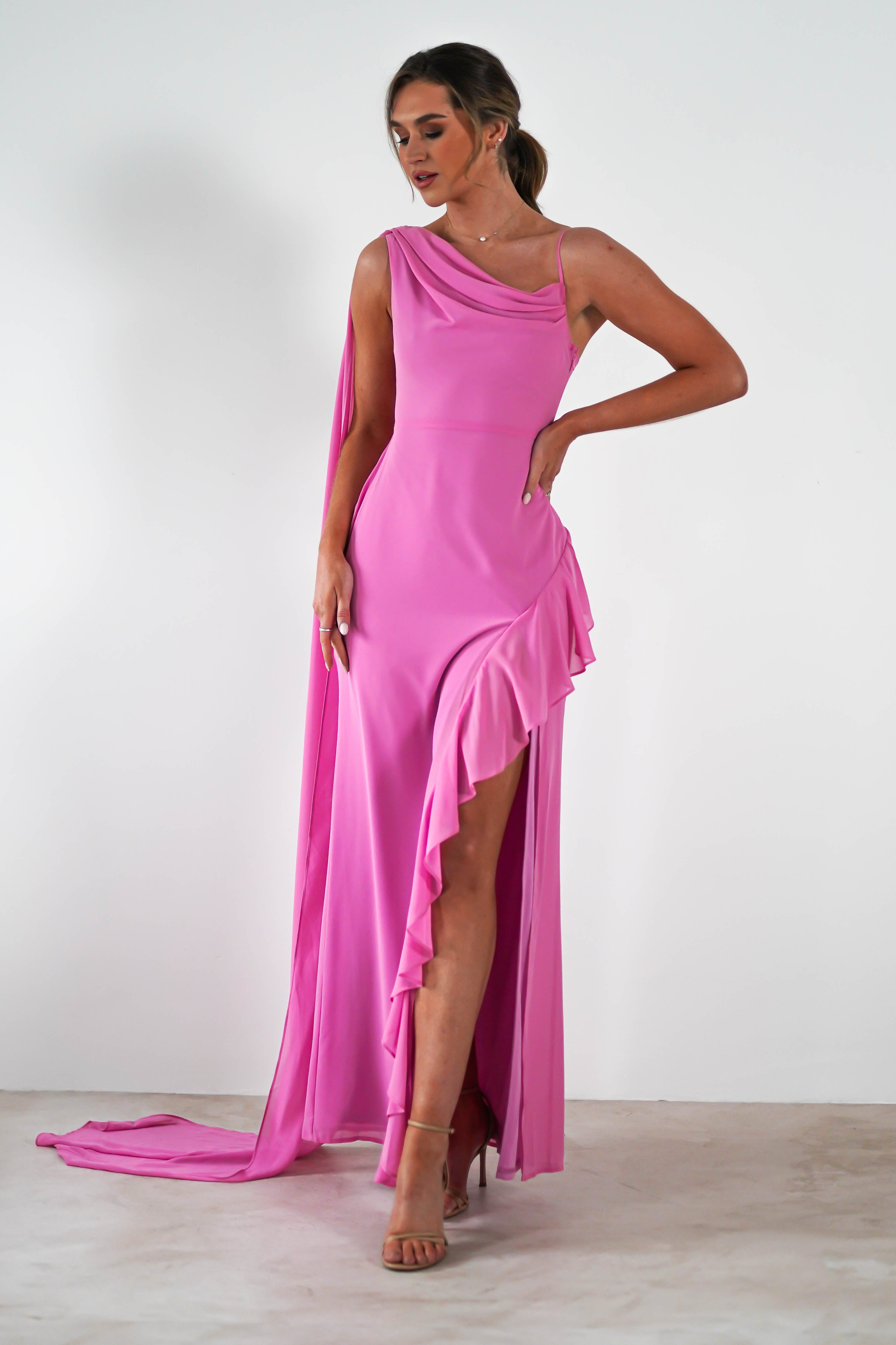 Rosella Ruffle Detail Maxi Dress Fuchsia | Wedding Guest Dress | Maxi | Oh Hello Clothing