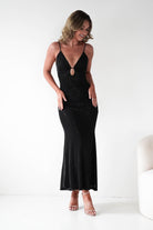 Oh Hello Clothing Dresses 1*DONE - VERA & LUCY-Shimmer Mesh black V-Neck Maxi Dress