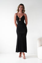 Oh Hello Clothing Dresses 1*DONE - VERA & LUCY-Shimmer Mesh black V-Neck Maxi Dress