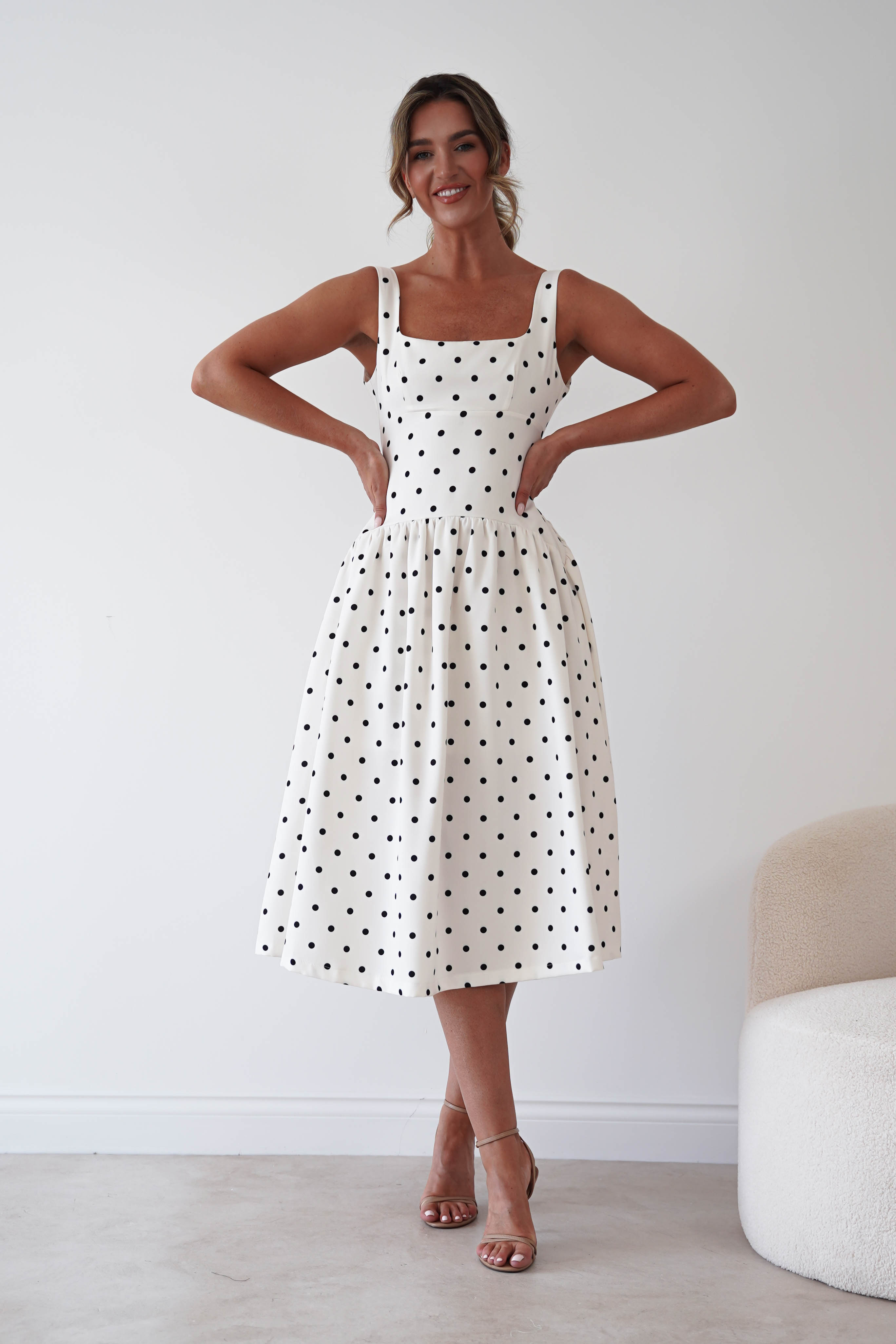 Oh Hello Clothing Women > Clothing > Dresses 1*DONE-VERY&LUCY- cream polka dot dress (Copy)