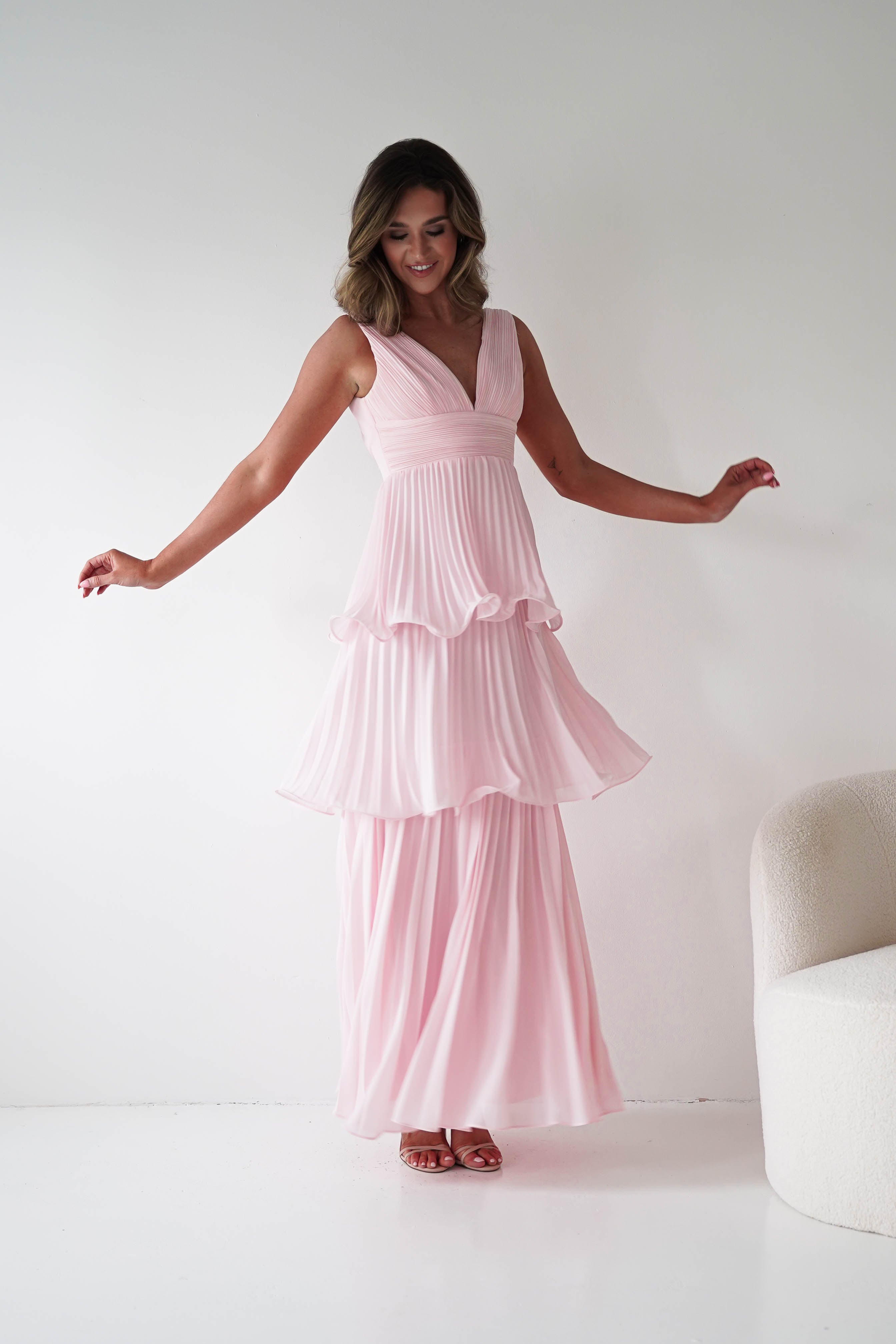Oh Hello Clothing Women > Clothing > Dresses 1*DONE-Vina Tiered Pleated Layered Maxi Dress | New colour Pink