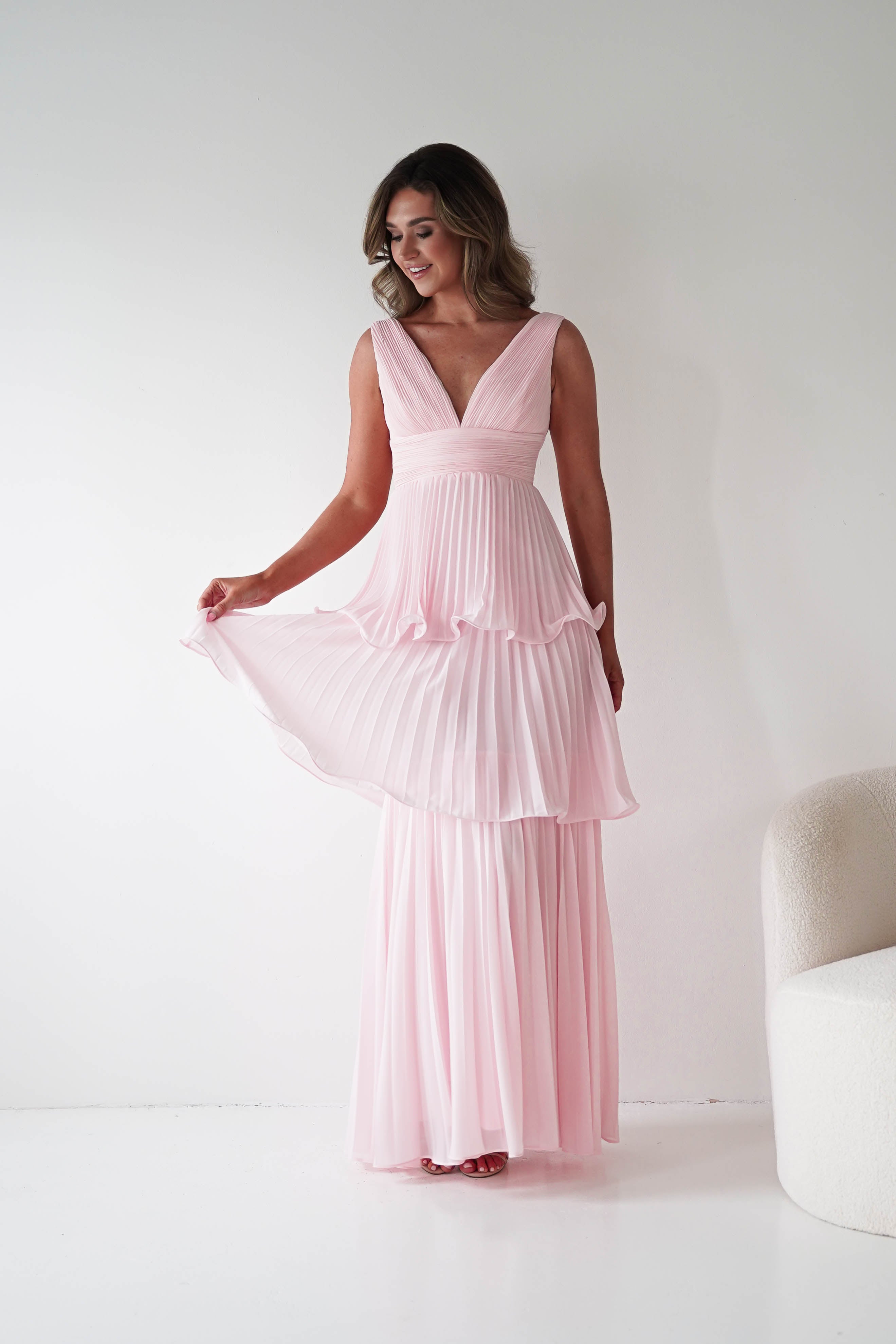 Oh Hello Clothing Women > Clothing > Dresses 1*DONE-Vina Tiered Pleated Layered Maxi Dress | New colour Pink