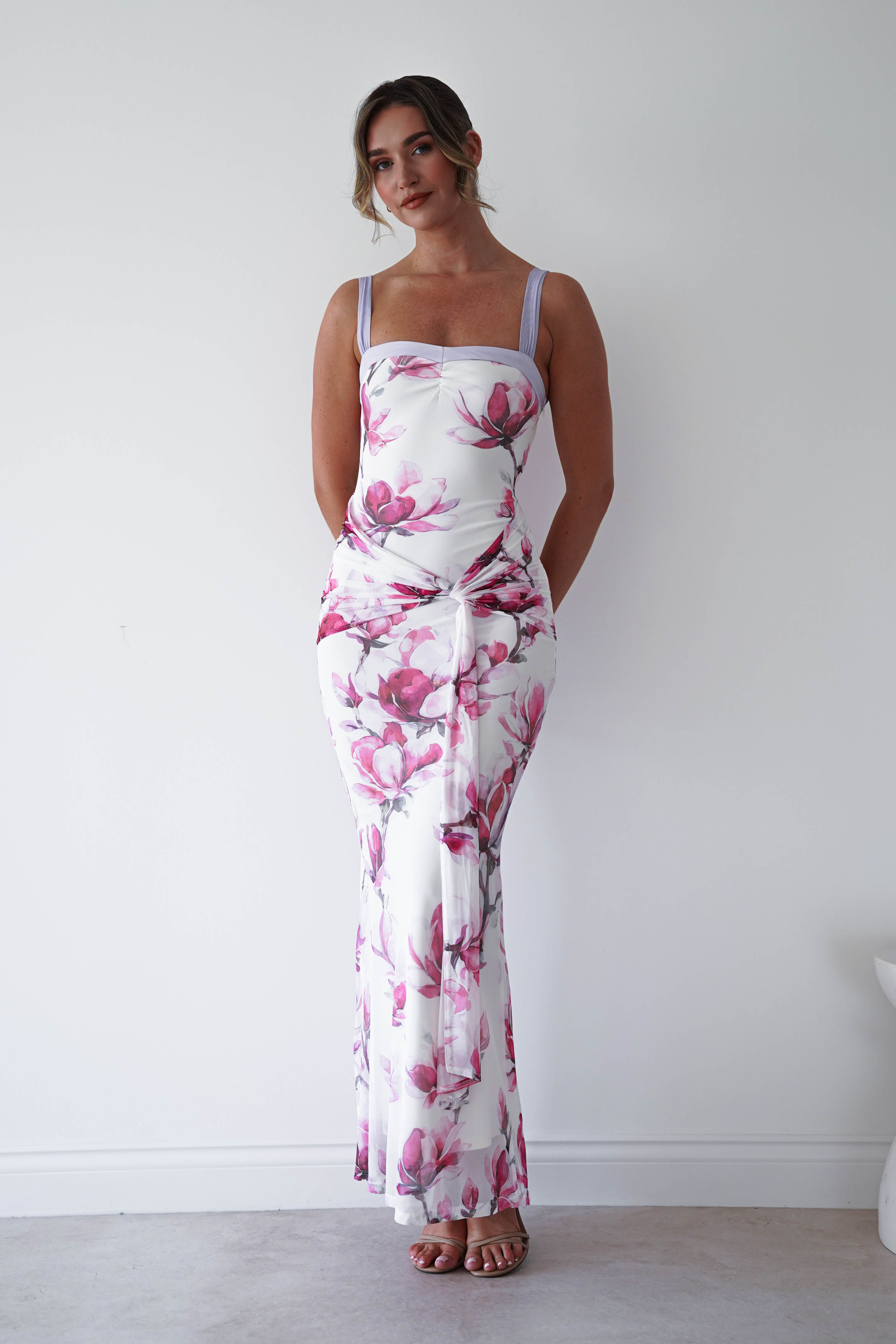 Oh Hello Clothing Women > Clothing > Dresses 1 *DONE - WHITE AND PINK FLORAL MESH SASHA
