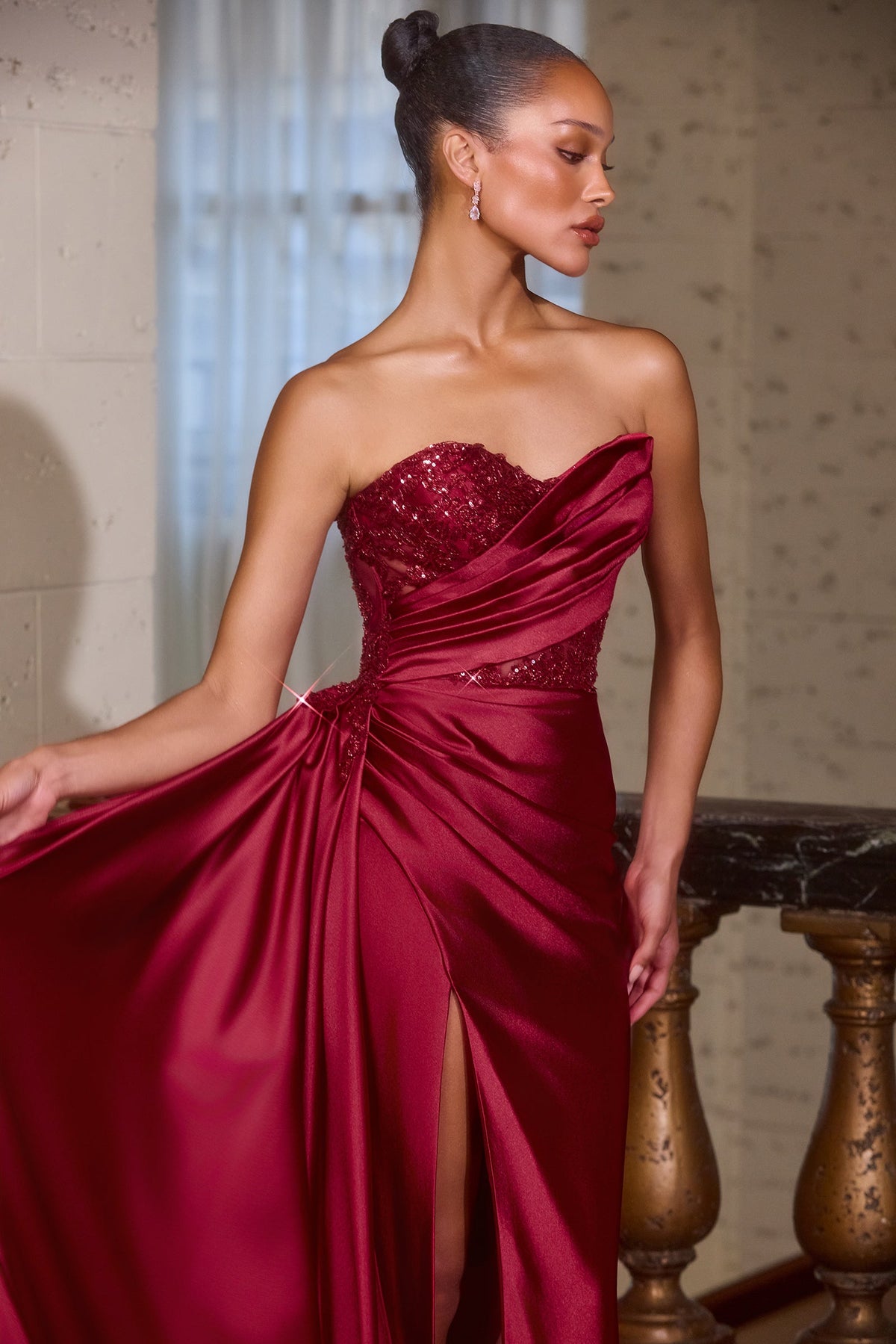 1*DONE-CINDERALLA-J887- BURGUNDY WITH SEQUIN DETAIL SAMPLE-Oh Hello Clothing