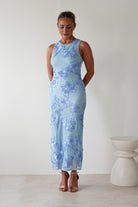 Eliana Bodycon Midi Dress Blue Textured | Wedding Guest Dress | Bodycon | Midi | Oh Hello Clothing