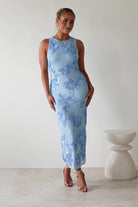 Eliana Bodycon Midi Dress Blue Textured | Wedding Guest Dress | Bodycon | Midi | Oh Hello Clothing