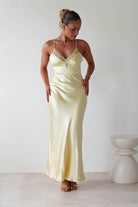 Dawn Soft Satin Maxi Dress Yellow | Wedding Guest Dress | Maxi | Satin | Oh Hello Clothing