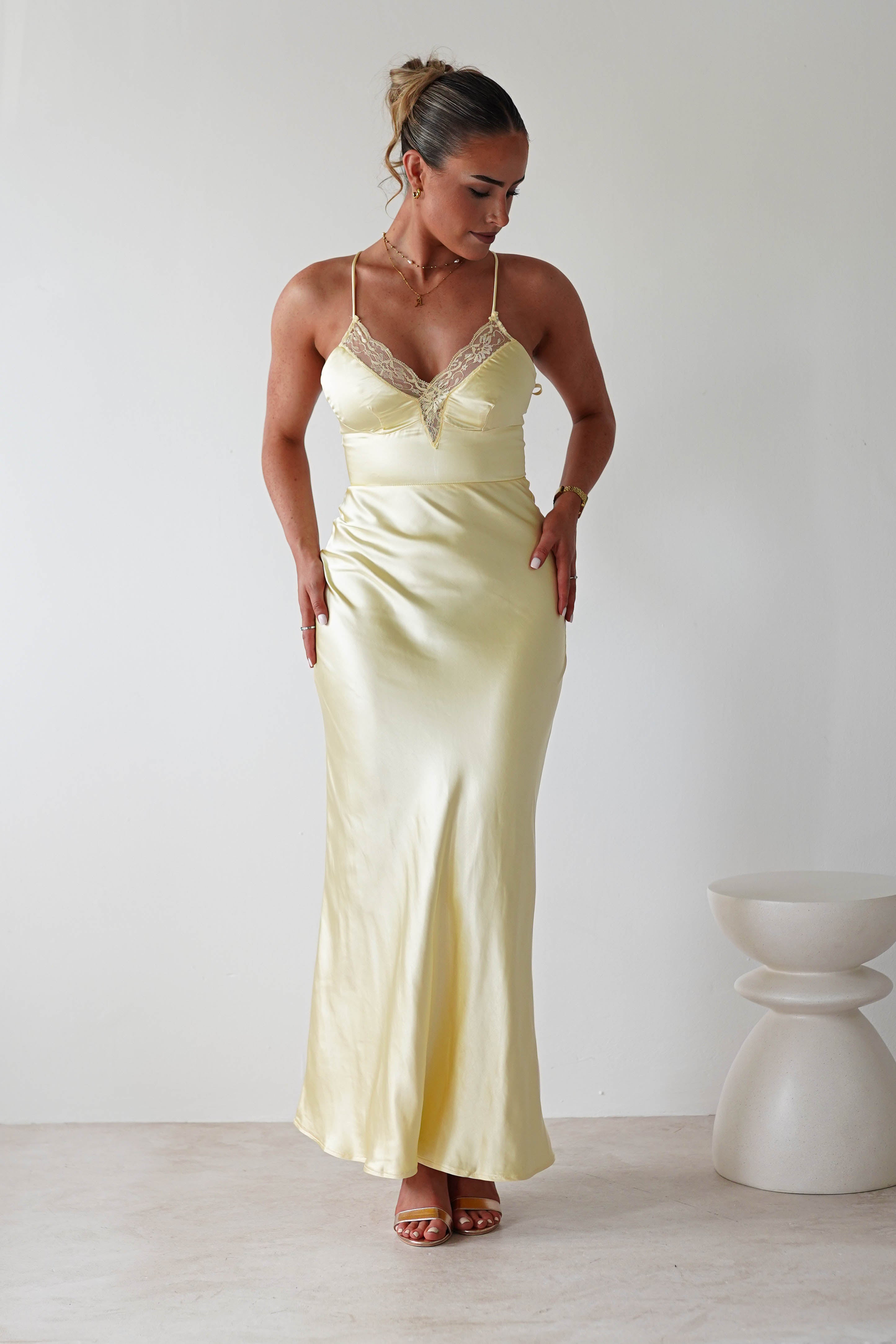 Dawn Soft Satin Maxi Dress Yellow | Wedding Guest Dress | Maxi | Satin | Oh Hello Clothing