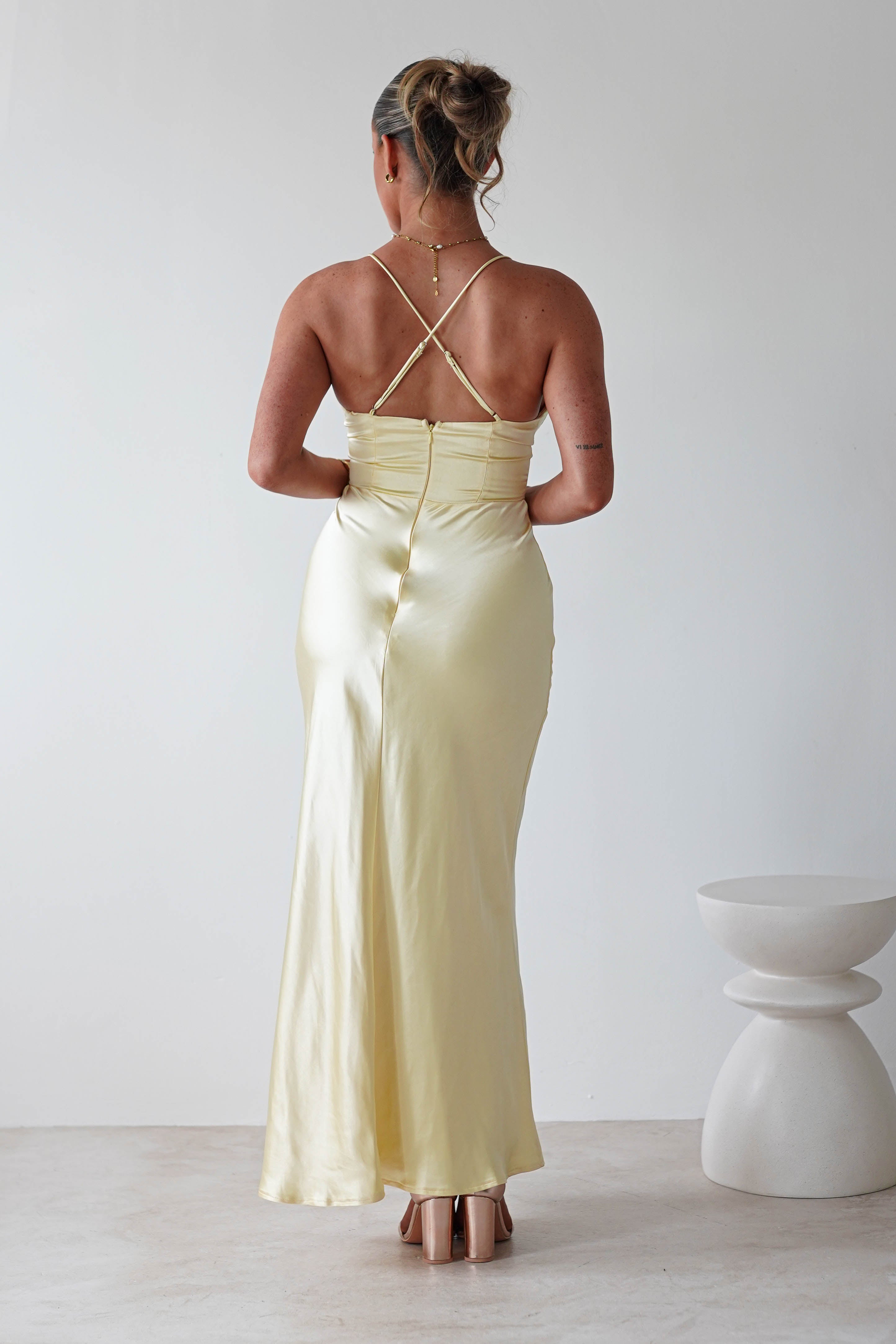 Dawn Soft Satin Maxi Dress Yellow | Wedding Guest Dress | Maxi | Satin | Oh Hello Clothing