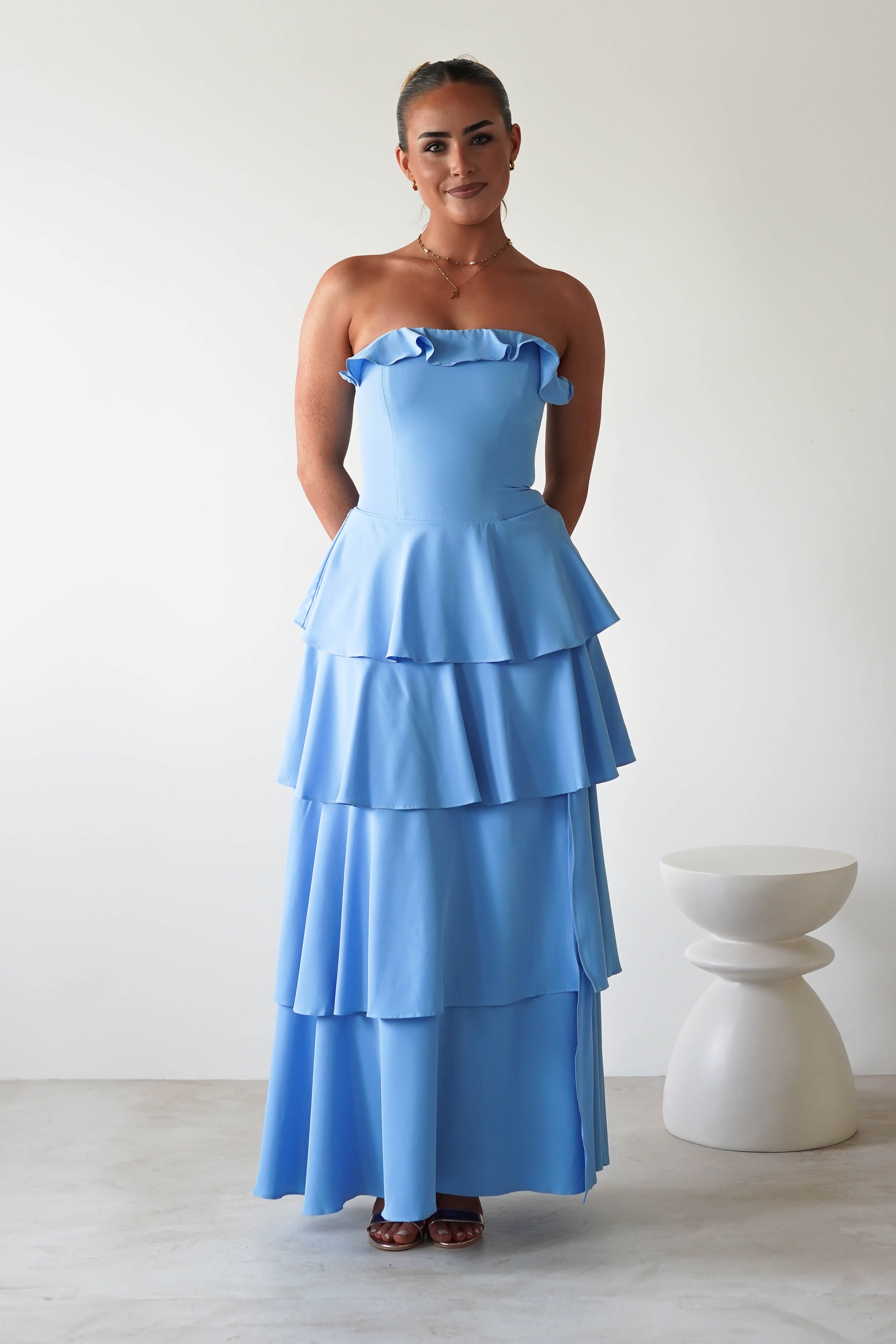 Freya Ruffle Strapless Maxi Dress Blue | Wedding Guest Dress | Maxi | Oh Hello Clothing