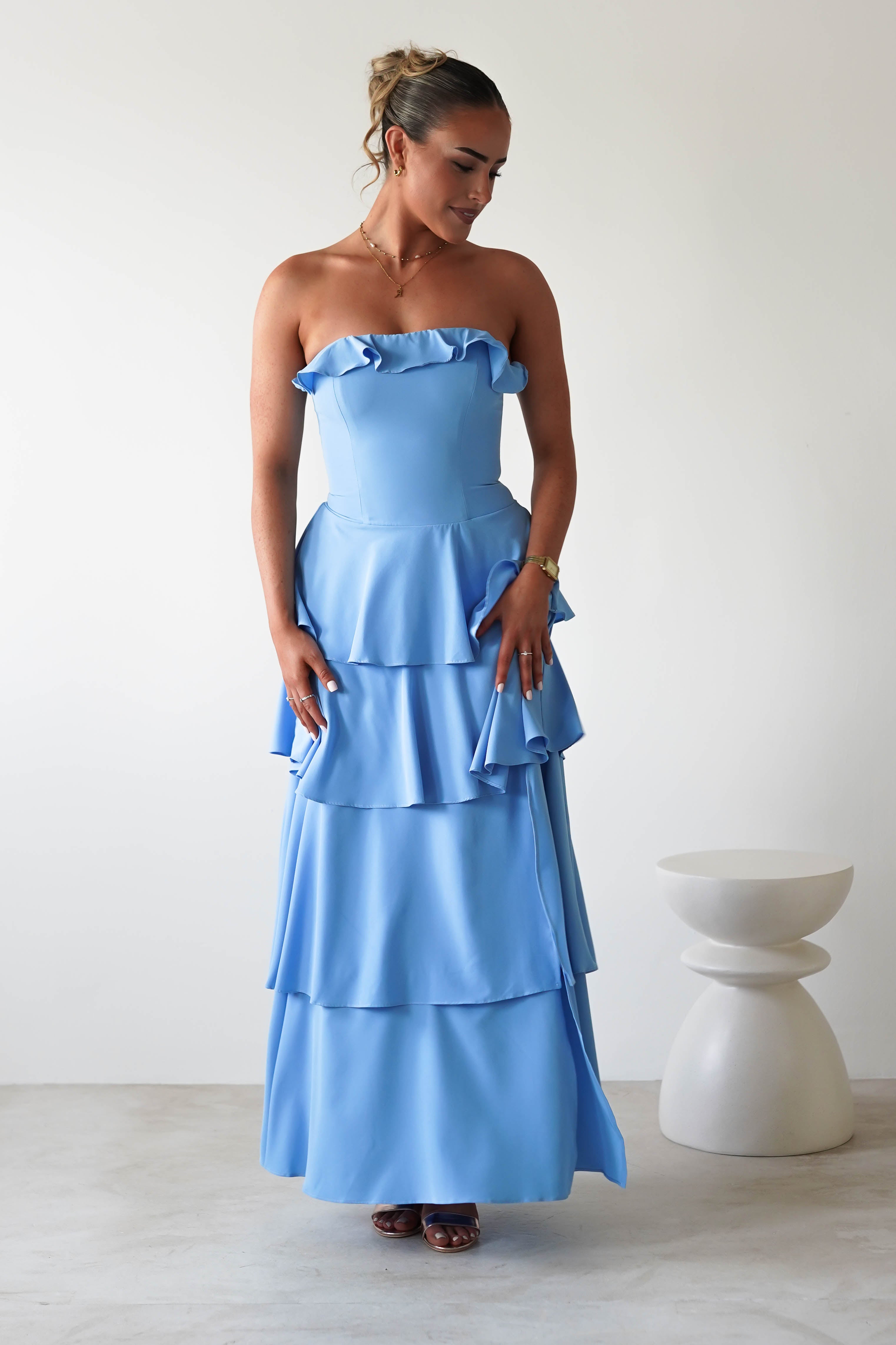 Freya Ruffle Strapless Maxi Dress Blue | Wedding Guest Dress | Maxi | Oh Hello Clothing