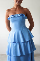 Freya Ruffle Strapless Maxi Dress Blue | Wedding Guest Dress | Maxi | Oh Hello Clothing