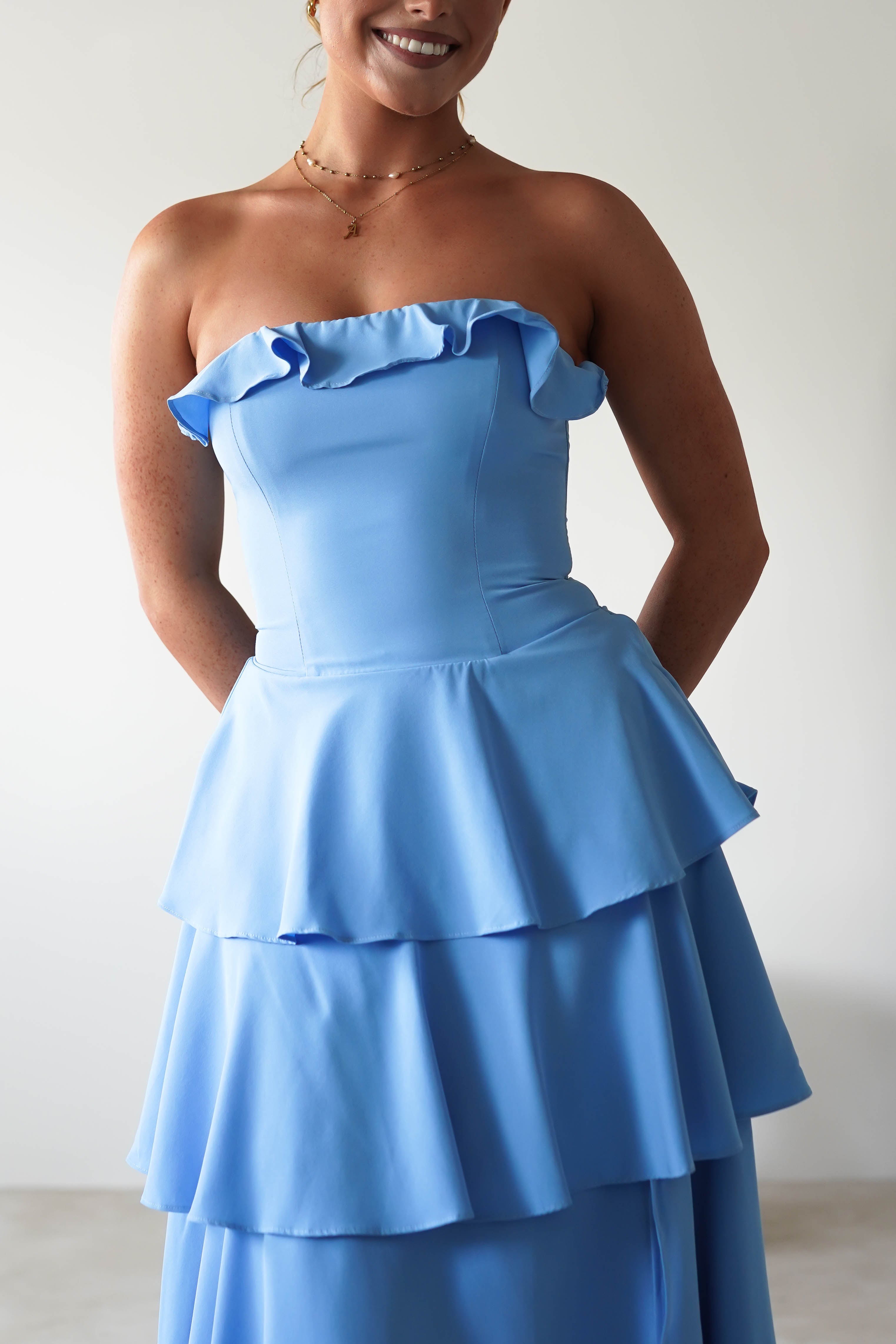 Freya Ruffle Strapless Maxi Dress Blue | Wedding Guest Dress | Maxi | Oh Hello Clothing