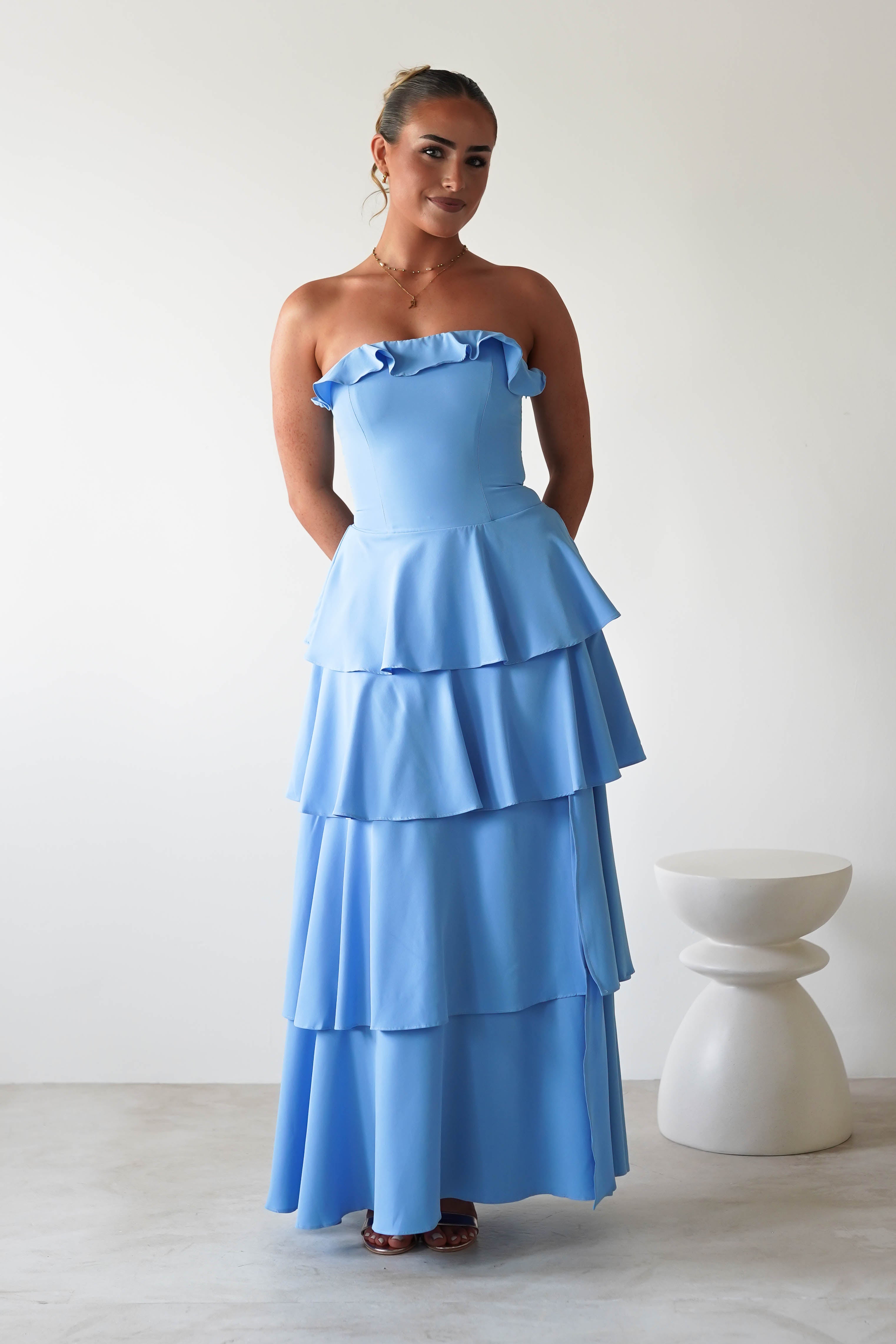 Freya Ruffle Strapless Maxi Dress Blue | Wedding Guest Dress | Maxi | Oh Hello Clothing