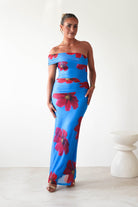Solara Floral Print Mesh Maxi Dress Blue | Wedding Guest Dress | Maxi | Mesh | Oh Hello Clothing