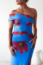 Solara Floral Print Mesh Maxi Dress Blue | Wedding Guest Dress | Maxi | Mesh | Oh Hello Clothing