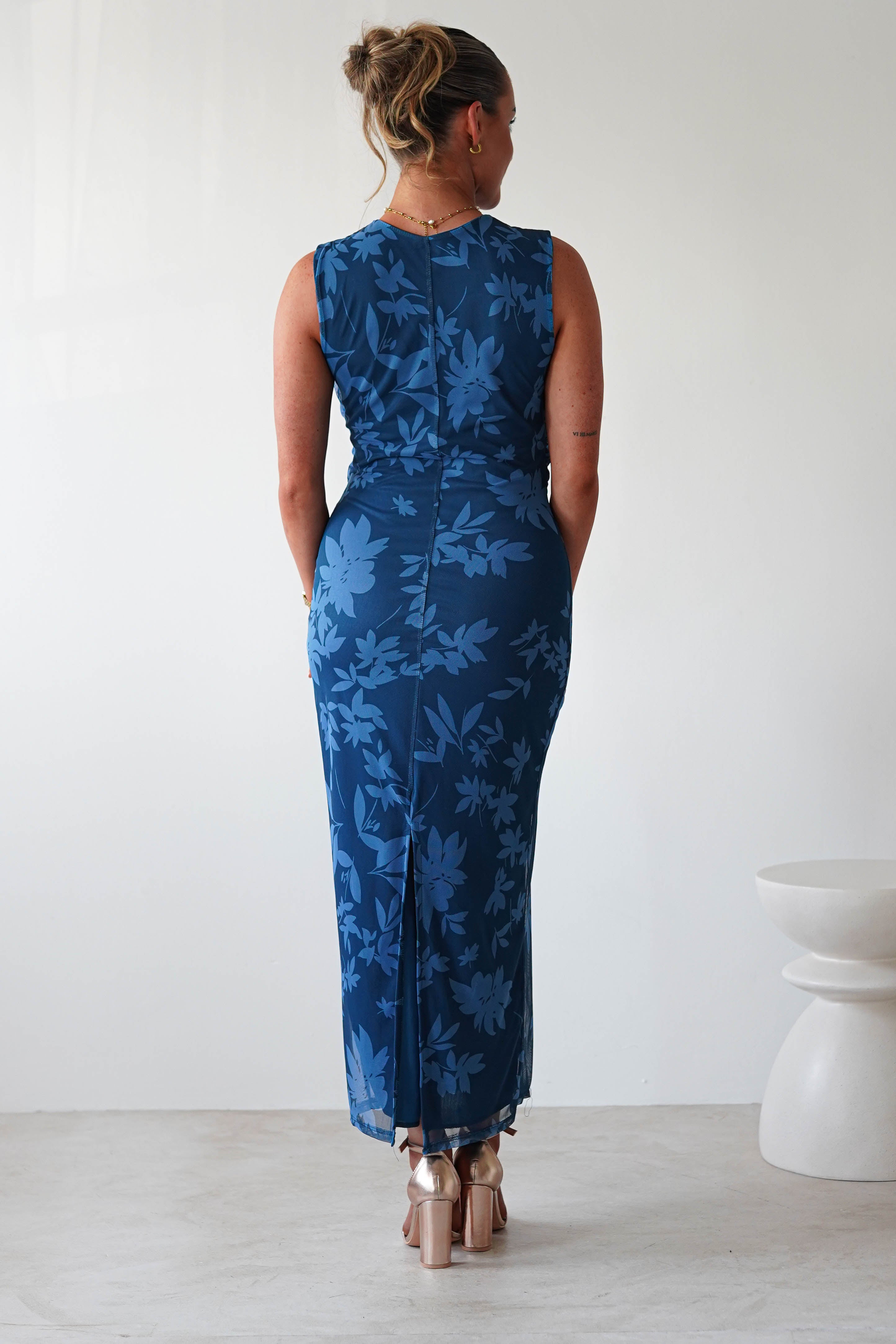 Meadow Floral Mesh Midi Dress Blue | Wedding Guest Dress | Midi | Mesh | Oh Hello Clothing