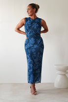 Meadow Floral Mesh Midi Dress Blue | Wedding Guest Dress | Midi | Mesh | Oh Hello Clothing
