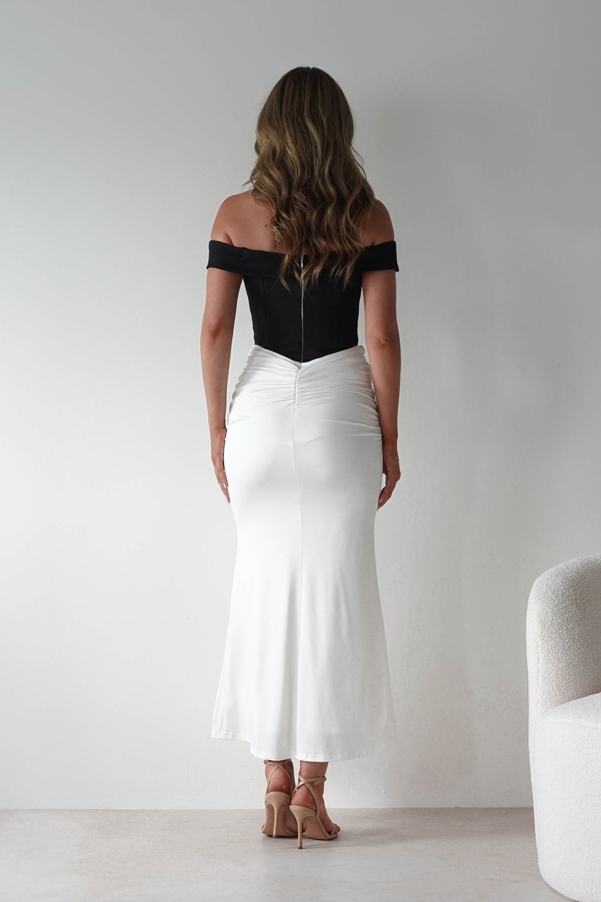 Abellina Bodycon Mixi Dress | White/Black-Oh Hello Clothing