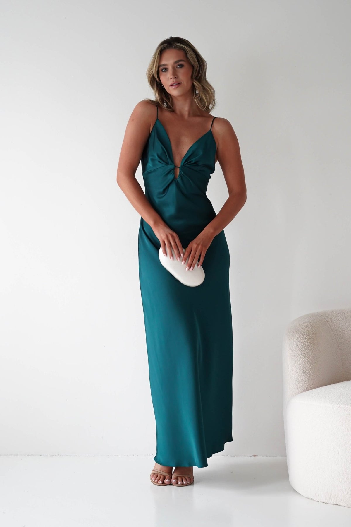 Adley Soft Satin Maxi Dress | Forest Green-Oh Hello Clothing