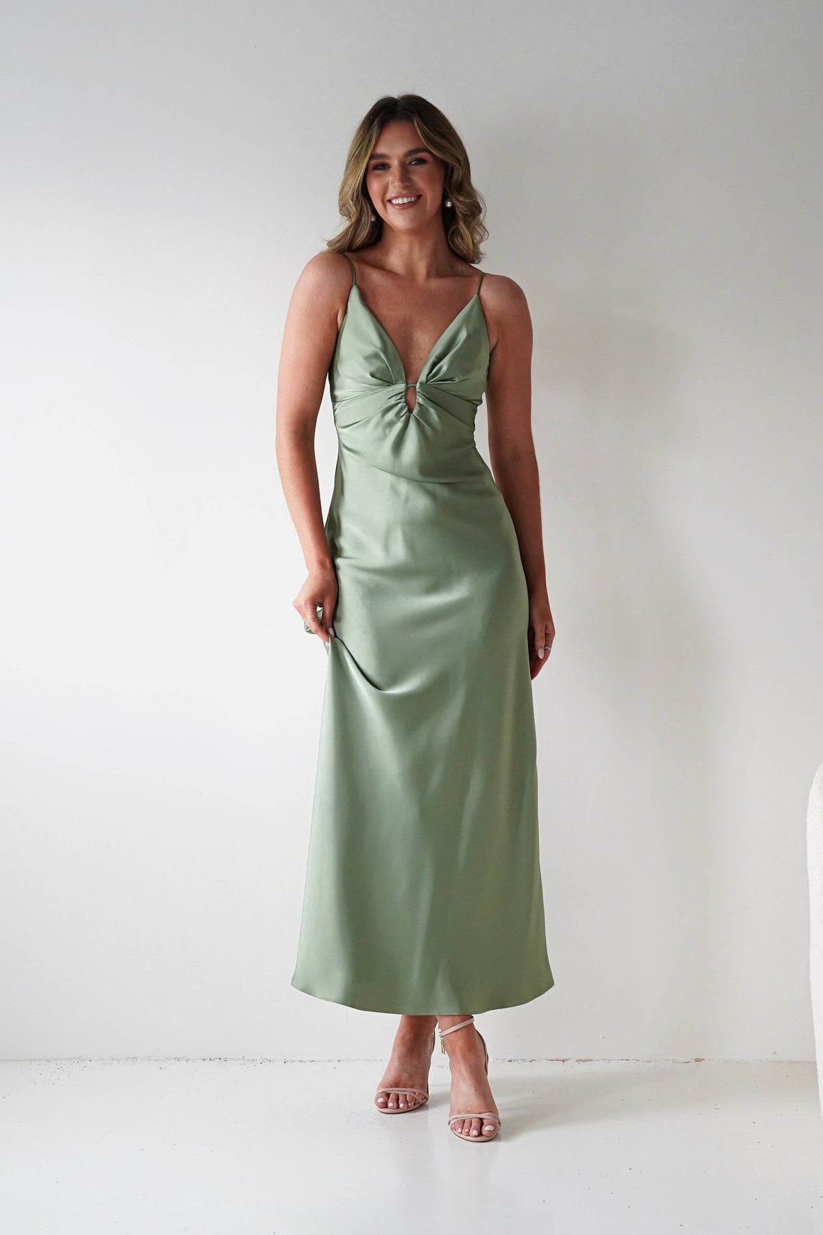 Adley Soft Satin Maxi Dress | Olive-Oh Hello Clothing
