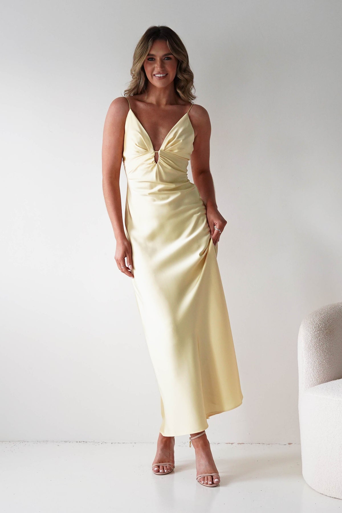 Adley Soft Satin Maxi Dress | Yellow-Oh Hello Clothing