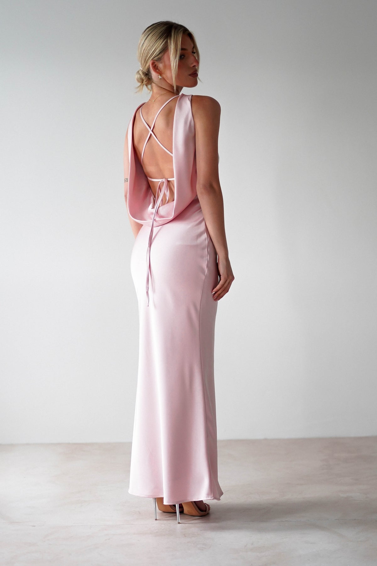 Alanna Soft Matte Satin Maxi Dress | Blush Pink-Oh Hello Clothing